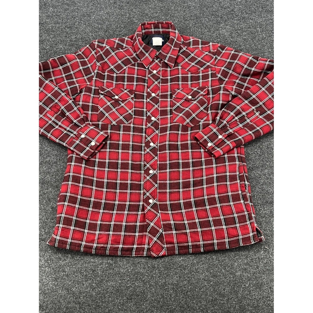 Wrangler Flannel Shacket Mens Medium Red Plaid Yoke Lined Snap Front Authentic